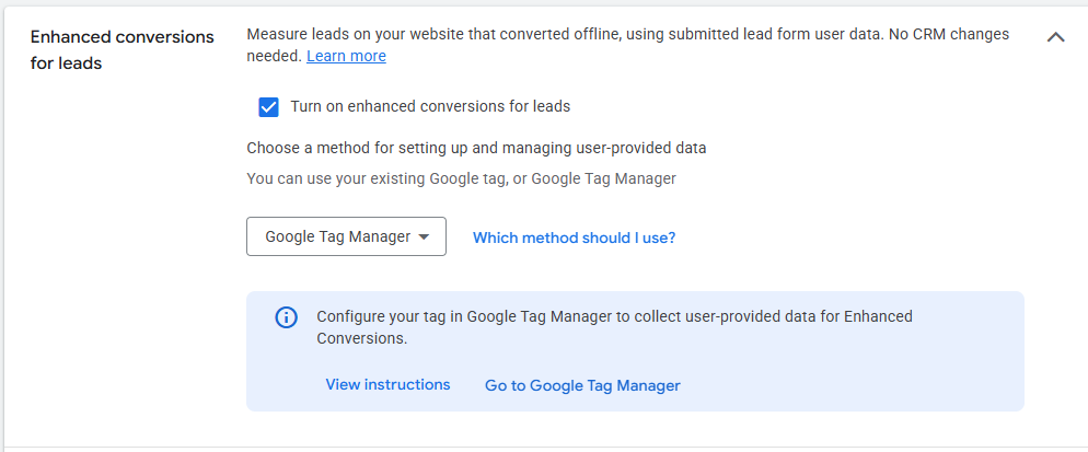 turn on enhanced conversion in google ads conversion goals setting