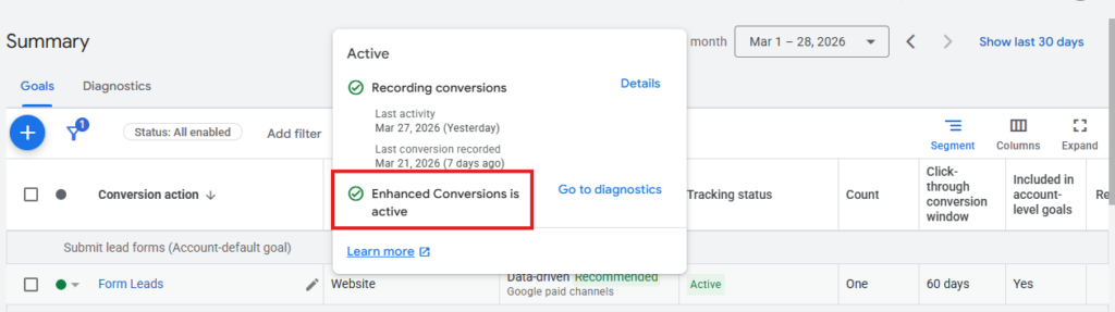 enhance conversion active status