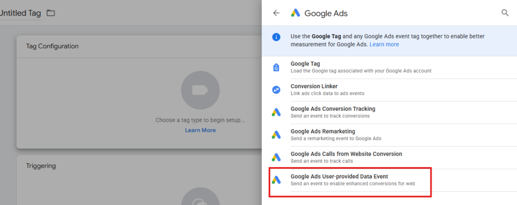 Google Ads User-Provided Data Event