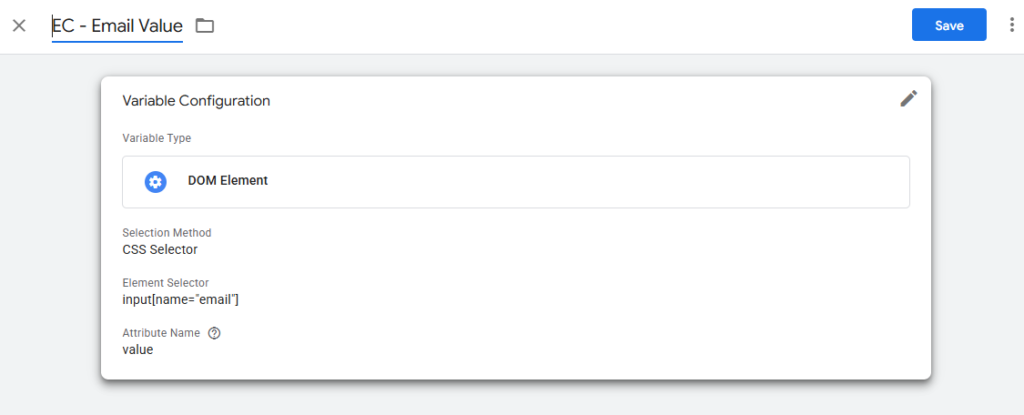create variable to fetch email value